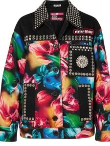 Miu Miu Floral-Print Denim Jacket